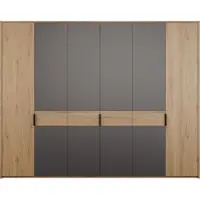 Furniture24 Kleiderschrank Vulpecula Vuls961 6 Türiger Drehtürenschrank 265 Cm Natur Wildeiche / Uni Wolframgrau