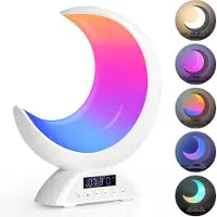 Welikera Mond Lichtwecker, LED Smart Nachttischlampe mit Farbwechsel, Bluetooth-Lautsprecher, Touch-dimmbar, Nachtlicht für Kinder Erwachsene, Umgebungslicht