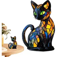 Slyrun LED Nachtlicht Katze Hund, Tischlampe, Harz Statue, USB Beleuchtung, Schlafzimmer Deko, Geschenkidee, Wohnaccessoire