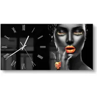 DEQORI Glasuhr 60x30 cm Römisch 'Frau mit Gold Make-Up' Wanduhr Glas Uhr Design leise