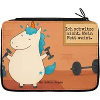 Mr. & Mrs. Panda Mäppchen Einhorn Fitness Design - Weiß - Geschenk, Sport, Geräte, Unicorn, Etui, Abnehmen, Schlampermäppchen, Einhörner, Stifte, Federmappe, Federtasche
