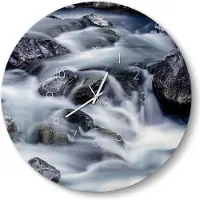 DEQORI Glasuhr Ø50 cm Zahlen 'Winterflusslauf' Wanduhr Glas Uhr Design leise Küchenuhr