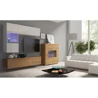 Fun Moebel Mediawand Wohnwand 4 tlg - LABRI 3 - Sonoma / Weiss Hochglanz