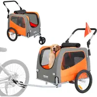 Sweiko Hunde-Fahrradanhänger, trägt bis zu 30 kg, 2-in-1-Fahrradträger für Haustier-Kinderwagen, einfach zusammenklappbarer Wagenrahmen mit Schnellspannrädern, universeller Fahrradkupplung, Reflektoren