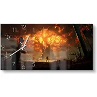 DEQORI Glasuhr 60x30 cm Zahlen 'Brennender Weltenbaum WoW' Wanduhr Glas Uhr Design leise