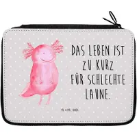 Mr. & Mrs. Panda Etui Axolotl Glücklich - Grau Pastell - Geschenk, Federmappe, Motivation, Federtasche, Axolot, Lebensfroh, für Stifte, gut Gelaunt, Federmäppchen, Lurch