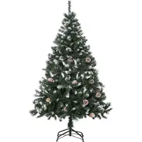 Welikera Künstlicher Weihnachtsbaum, 676 Zweige, 41 Zapfen, verschneite Spitzen, feuerfest, 180 cm