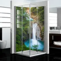 Dedeco Eck-Duschrückwände Aluminium wasserfest Motiv: Wasserfall V20, Nano-Protect seidenmatt, 2 x 90x200x0,3cm, Badrückwand, Fliesenersatz fugenlos Wandverkleidung Wandpaneele, Germany
