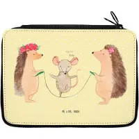 Mr. & Mrs. Panda Bleistiftetui Igel Seilhüpfen - Gelb Pastell - Geschenk, Kindergarten, Kinder, Federmäppchen, Federtasche, Maus, Seilspringen, Lustige Sprüche, Etui