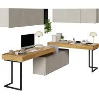 Furniture24 Wohnwand TEEN FLEX SET-08A für Jugendzimmer Kommode 2 Schreibtische 2 Hängeschränken Led Licht