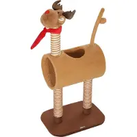 Dopwii Kratzbaum 98 cm Katzenturm im Hirschdesign, mit Höhle, Spielball, Jutestämme Braun