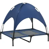 Dopwii Hundebett mit Baldachin, Outdoor-Hundebett, klappbar, erhöhter Stand, Blau + Schwarz