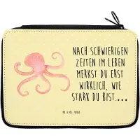 Mr. & Mrs. Panda Federmappe Tintenfisch - Gelb Pastell - Geschenk, Schulmäppchen, Krake, Bleistiftetui, Federtasche, Meer, Meerestier, Mäppchen, Lustige Sprüche, Ozean