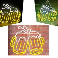 Dopwii Bier Neon Schild Gelb Cheers Neon Lichter Led Bier Geformte Neon Schild Weiße Bar Licht Leuchtreklame Neonlicht (Beer cheers)