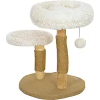 Dopwii Katzenbaum, 61,5 cm, mit Katzenbett, Kratzpfosten, Sprungplattform, Spielzeugball, für Katzen bis zu 5 kg, Weiß