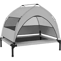 Welikera Hundeliege Outdoor mit Dach, Erhöhtes Hundebett für mittelgroße Hunde, mit Stahlrahmen, 76x61x70cm, Hellgrau