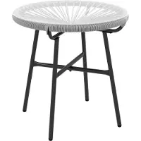 Welikera Gartentisch Boho-Stil Outdoor Beistelltisch, PE-Rattan, gehärtetes Glas, wetterbeständig, 50 cm x 50 cm x 50 cm, Grau