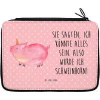 Mr. & Mrs. Panda Federtasche Einhorn Schwein - Rot Pastell - Geschenk, Bleistiftetui, Spaß, Party, English, Mäppchen, Federmappe, Schlampermäppchen, Unicorn, Einhörner
