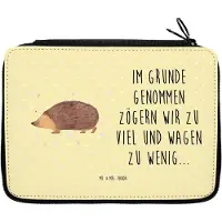 Mr. & Mrs. Panda Federtasche Igel Herzen - Gelb Pastell - Geschenk, Federmäppchen, Schlampermäppchen, Herz, Liebe, Vertrauen, Kuss, Federmappe, Bleistiftetui, Etui