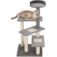 MEIYOU Kletterbaum / Katzenbaum, 5-stufiger Spielbaum, Kratzbaum, Treppe, Plš¹sch, Beige/Grau, 48,5 x 48,5 x 100 cm