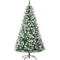 Welikera Künstlicher Weihnachtsbaum, 800 Zweige, 61 Zapfen, verschneite Spitzen, feuerfest, 180 cm