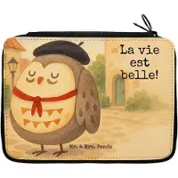 Mr. & Mrs. Panda Mäppchen Eule Frankreich Design - Weiß - Geschenk, Federtasche, Spruch, Etui für Stifte, Federmappe, Bleistiftetui, Französisch, Hibou