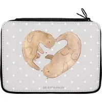 Mr. & Mrs. Panda Mäppchen Otter Herz - Grau Pastell - Geschenk, Liebe, Hochzeitstag, Federmappe, Federmäppchen, Federtasche, Bleistiftetui, Etui
