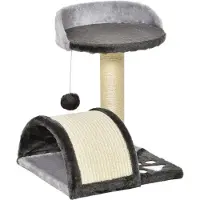 Novzep Kleiner Katzenturm 46 cm mit Höhle, Spielball, Sisal-Seil und erhöhter Plattform für Katzen bis 4 kg, Dunkelgrau