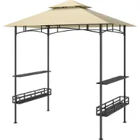 Welikera Grill-Zelt, BBQ-Zelt, Gartenpavillon mit 2 Regalen, Aufbewahrungskörbe, Haken, für Terrasse, Beige