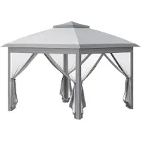 Welikera Faltpavillon, Gartenpavillon, Metall und Stoffplane, Netzvorhänge, Entwässerungslöcher, 330L x 330B x 288H cm, Grau