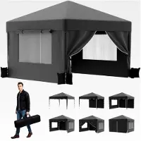 Markenlos 3x3m Faltpavillon mit Insektenschutz und Belüftung, Rollos und Lüftungsfenster, schneller Aufbau in 1 Minute, 10 cm höhere Dachfläche, Grau