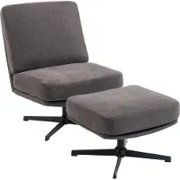HOMCOM Sessel mit Hocker Drehbar Loungesessel mit Leinenoptik für Wohnzimmer