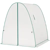 Slyrun Tragbares Bogen-Gewächshaus 1,8x1,8x2m mit Sandsäcken, 2 Rolltüren, Netzfenstern und Kunststoffabdeckung - Weiß