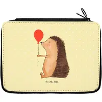 Mr. & Mrs. Panda Mäppchen Igel Luftballon - Gelb Pastell - Geschenk, Schlamper, Ballon, Herzlichen Glückwunsch, Happy Birthday, Geburtstag, Federmappe, Etui