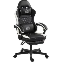 Dopwii Gaming-Stuhl mit Fußstütze, Computerstuhl mit Kopfstütze & Kissen, Kunstleder-Bezug, drehbar, höhenverstellbar, Metall, Kunststoff, Schwarz+Weiß