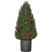 Zimtky Weihnachtsbaum-50 cm Zypressen-Christbaum mit 7 roten Beeren und 6 Tannenzapfen Kunsttanne PVC PE grün für festliche Dekoration