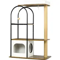 Welikera Kratzbaum, 4 Etagen, Katzenhaus, Spielball, Kippschutz, 80x40x118,5 cm, Braun/Weiß