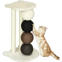 Welikera Kratzsäule für Katzen, Katzenkratzbaum Kratzbaum mit Plattform, Kratzstamm mit 2 Sisalpfosten und 4 Sisalbällen, Katzenkratzer Spielzeug, 38 x 38 x 64 cm