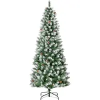 Welikera Künstlicher Weihnachtsbaum, 630 Zweige, 37 Zapfen, verschneite Spitzen, feuerfest, 180 cm