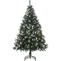 Youjia Künstlicher Weihnachtsbaum, 676 Zweige, 41 Zapfen, verschneite Spitzen, feuerfest, 180 cm