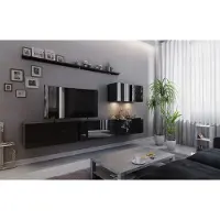Fun Moebel Mediawand Wohnwand 7 tlg - NEXI XL 7 - Schwarz Hochglanz und inkl.LED