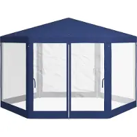 Novzep Blauer 6-eckiger Gartenpavillon mit Netzvorhängen, Metallgestell 3,94x3,412x2,5m