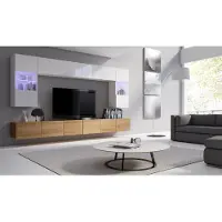 Fun Moebel Mediawand Wohnwand 6 tlg - LABRI 1 - Eiche Sonoma / Weiss HGL