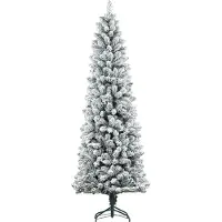 Slyrun Flammenhemmender künstlicher Weihnachtsbaum mit Kunstschnee, schlank 75x210 cm, Stahlfuß, grün - Premium Weihnachtsdeko