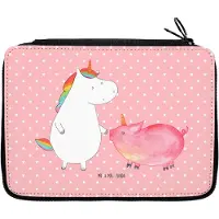 Mr. & Mrs. Panda Schlampermäppchen Einhorn Schwein - Rot Pastell - Geschenk, Etui, Federtasche, Unicorn, Freundin, Einhörner, Buntstiftmäppchen, Federmäppchen