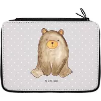 Mr. & Mrs. Panda Schlampermäppchen Bär sitzend - Grau Pastell - Geschenk, Schlamper, Etui, Schreibmappe, Federmappe, Teddy, Federmäppchen, Bleistiftetui