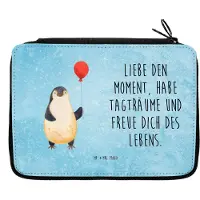 Mr. & Mrs. Panda Federmäppchen Pinguin Luftballon - Eisblau - Geschenk, Bleistiftetui, Schreibmappe, Federtasche, Fröhlich, Mäppchen, Stiftebeutel, Neustart, Motivation