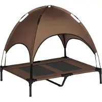 MEIYOU Hundebett, erhöht, mit Baldachin, Haustierbett, Outdoor, atmungsaktiv, Taftstoff, Camping, Kaffee, 92 x 76 x 90 cm