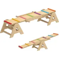 Dopwii 2 In 1 Balance Wippe Kinder, Schwebebalken aus Holz, Wippe Schaukelwippe Garten, Balance Board 133 x 38 x 24 cm