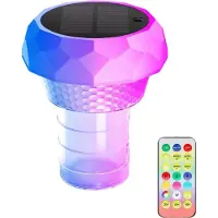 Dopwii Faltbarer Pool-Dosierschwimmer Chlorspender, Solarlicht LED 7 Farben, bis zu 4 Chlortabletten, einstellbar mit Fernbedienung